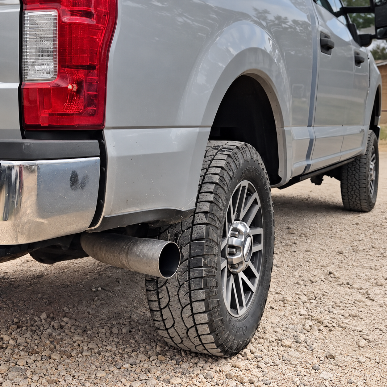 Truck exhaust pipe before a chrome elbow tip is installed
